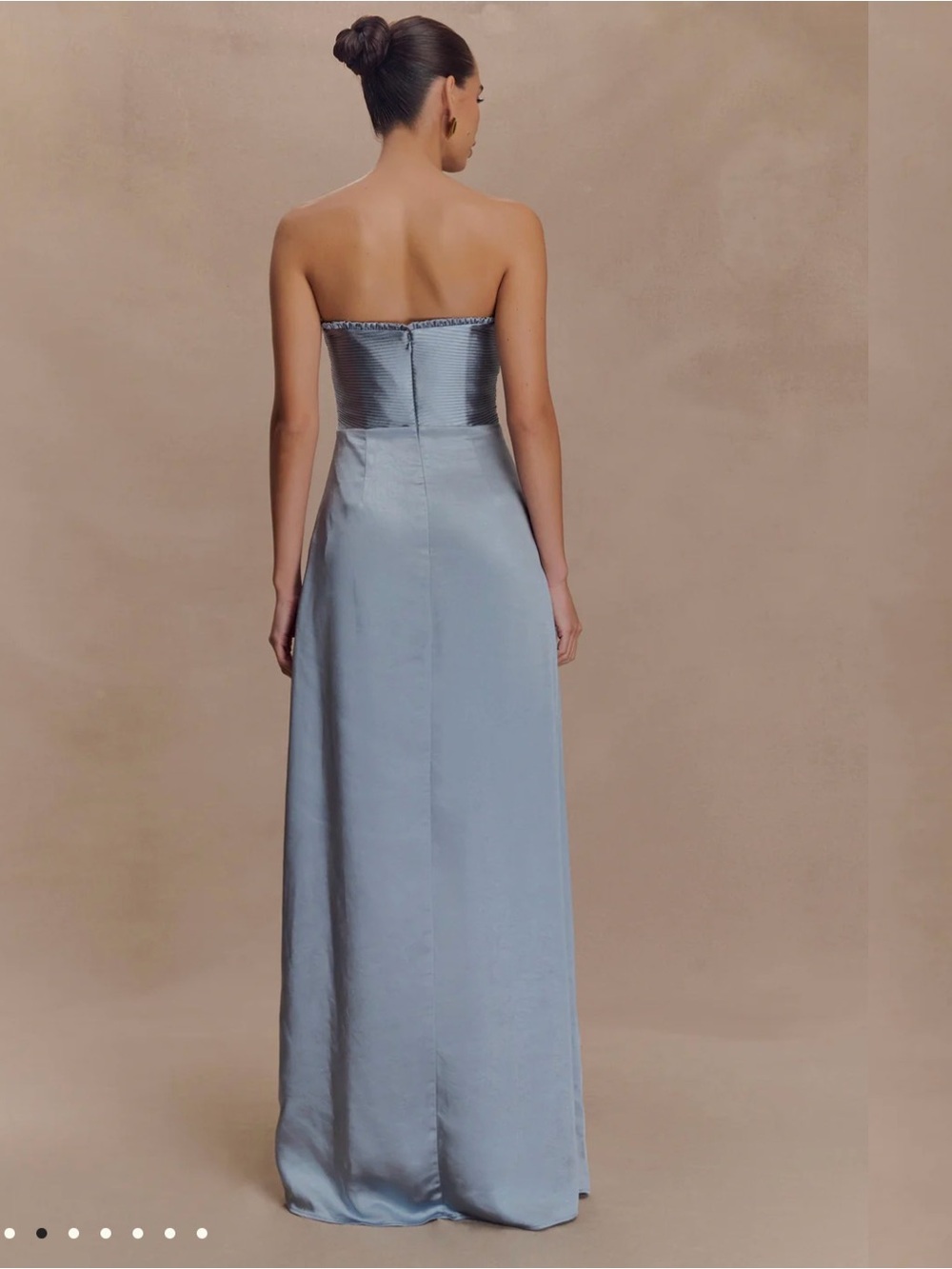 Meshki Strapless Light Blue Satin Maxi Dress with Side Slit - Picture 3 of 5